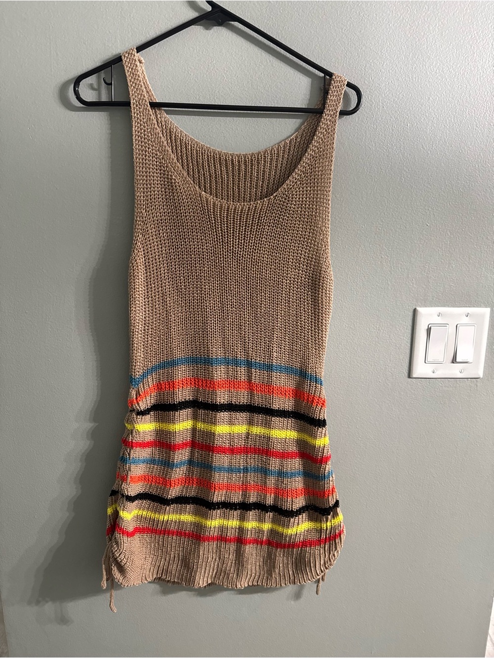Beige Knit Tank Dress with Multi-Color Stripes